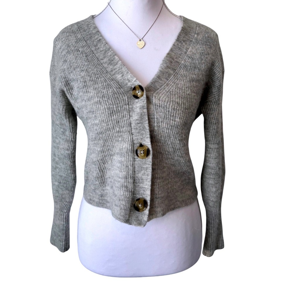 Quince Alpaca Wool Cardigan Sweater Heather Grey Minimalist Small